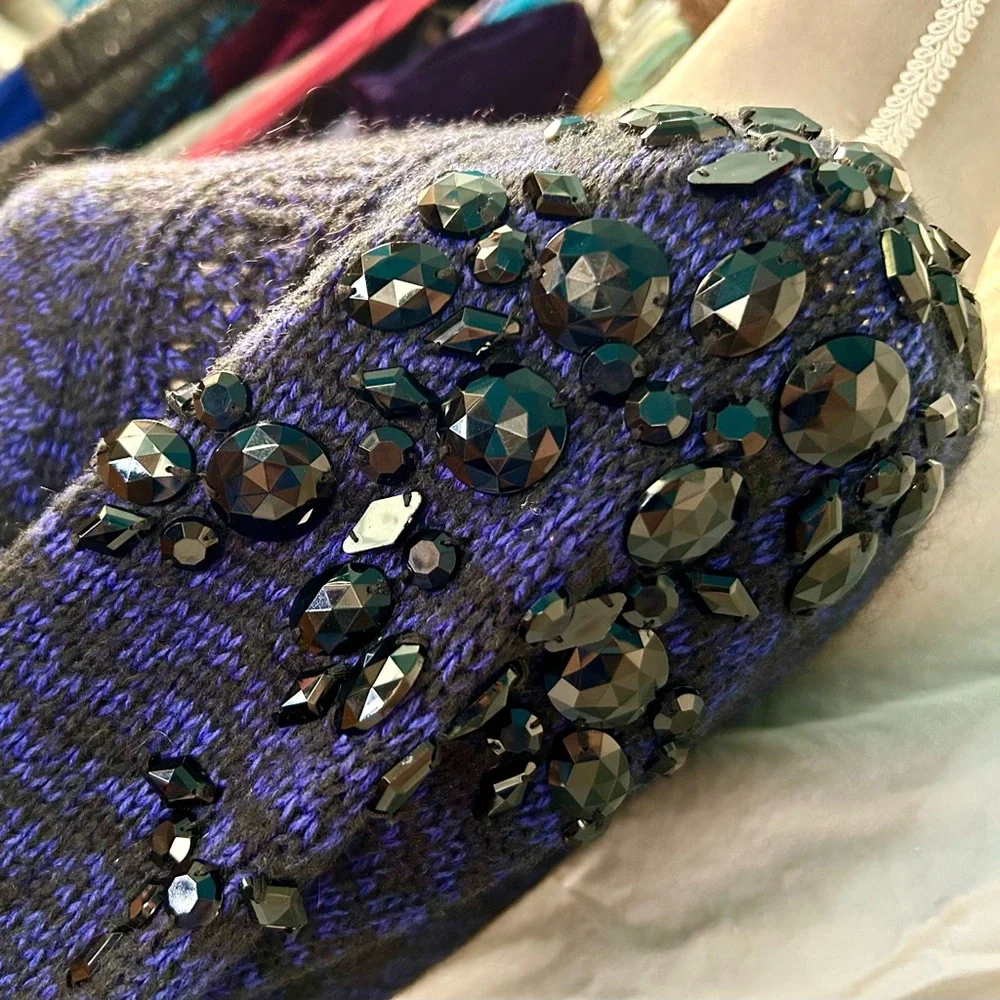 Victoria’s Secret Blue, Black Beaded Boatneck Sweater, Size S - Picture 7 of 10